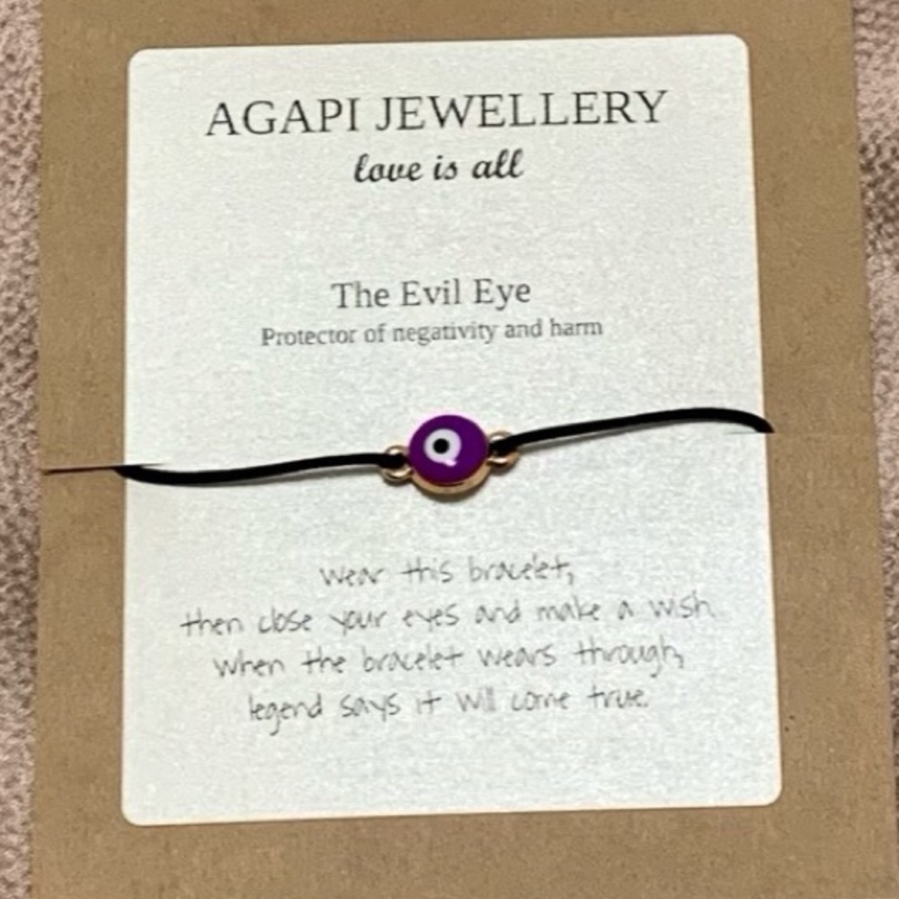 AGAPI JEWELLERY Purple Evil Eye - Black Cord